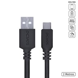 Cabo Usb a 2.0 para Usb Tipo-c para Celular Smartphone 2m Preto - Puacp-02 Pcyes - 1