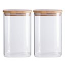 Ver imagem 1 de Kit 2 Potes de Vidro Hermético 1100ml Tampa Bambu Quadrado Oikos Borea Cozinha Mantimentos Temperos