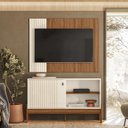 Ver imagem 1 de Rack Painel com Friso Wood 1,20m Tvs 42'' Prateleiras e Porta de Correr– Design Moderno - Perola