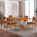 Ver imagem 1 de Mesa de Jantar Yasmin 180 Tampo Mdf Laminado Canto Copo e 6 Cadeiras Copper