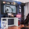 Mesa Gamer com Painel Tv 55 Polegadas e Prateleira Guilda Plus Multimóveis Branco/preto - 1
