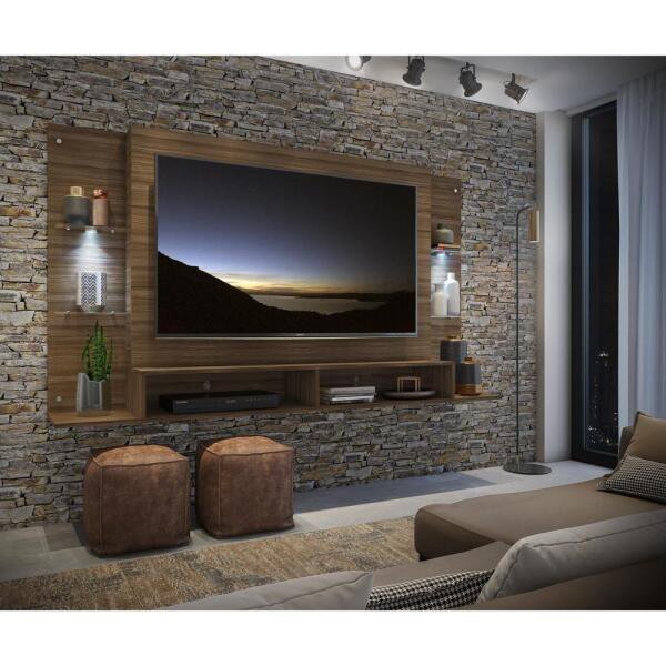 Painel com Suporte TV até 60 Polegadas e 2 LEDs Prateleiras de Vidro Vegas Multimóveis Madeirado - 8