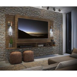 Painel com Suporte TV até 60 Polegadas e 2 LEDs Prateleiras de Vidro Vegas Multimóveis Madeirado - 8 Painel com Suporte TV até 60 Polegadas e 2 LEDs Prateleiras de Vidro Vegas Multimóveis Madeirado - 8