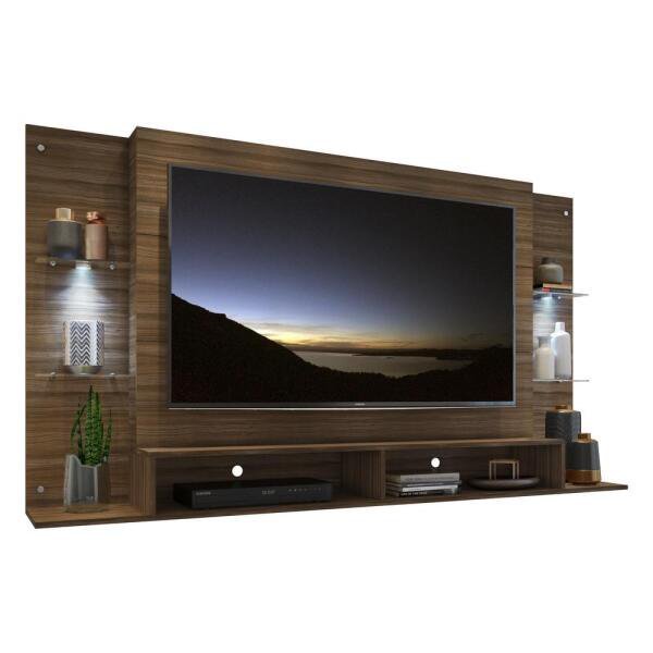 Painel com Suporte TV até 60 Polegadas e 2 LEDs Prateleiras de Vidro Vegas Multimóveis Madeirado - 2