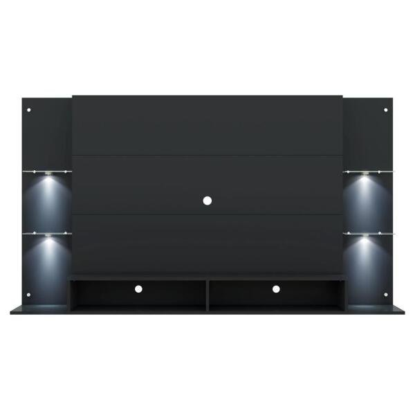 Painel com Suporte TV até 60 Polegadas e 4 Leds Prateleiras de Vidro Vegas Multimóveis Preto - 7