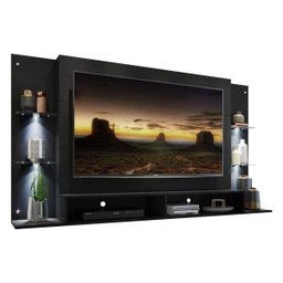 Painel com Suporte TV até 60 Polegadas e 4 Leds Prateleiras de Vidro Vegas Multimóveis Preto - 2