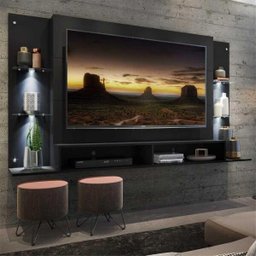 Painel com Suporte TV até 60 Polegadas e 4 Leds Prateleiras de Vidro Vegas Multimóveis Preto - 3