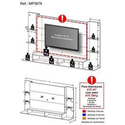 Painel com Suporte TV até 60 Polegadas e 4 Leds Prateleiras de Vidro Vegas Multimóveis Preto - 5
