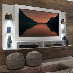 Painel com Suporte TV até 60 Polegadas e 4 LEDs Prateleiras de Vidro Vegas Multimóveis Branco - 3