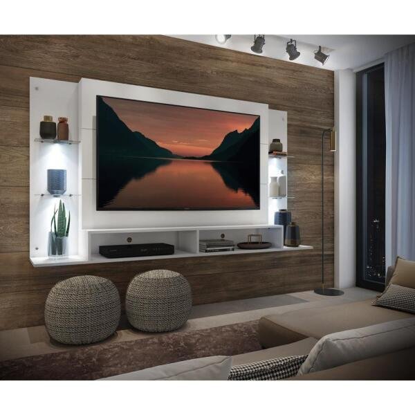 Painel com Suporte TV até 60 Polegadas e 4 LEDs Prateleiras de Vidro Vegas Multimóveis Branco - 8