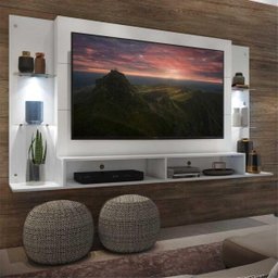 Painel com Suporte Tv até 60 Polegadas e 2 Leds Prateleiras de Vidro Vegas Multimóveis Branco - 3 Painel com Suporte Tv até 60 Polegadas e 2 Leds Prateleiras de Vidro Vegas Multimóveis Branco - 3