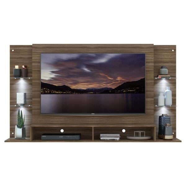 Painel com Suporte TV até 60 Polegadas e 4 LEDs Prateleiras de Vidro Vegas Multimóveis Madeirado - 6