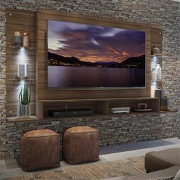 Painel com Suporte TV até 60 Polegadas e 4 LEDs Prateleiras de Vidro Vegas Multimóveis Madeirado - 3