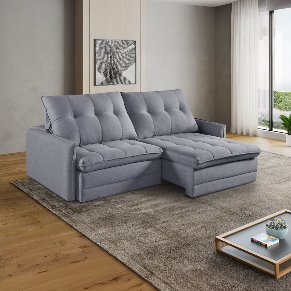 Sofá 2 Lugares Berlim Retrátil Reclinável Linho Cinza 184cm ...