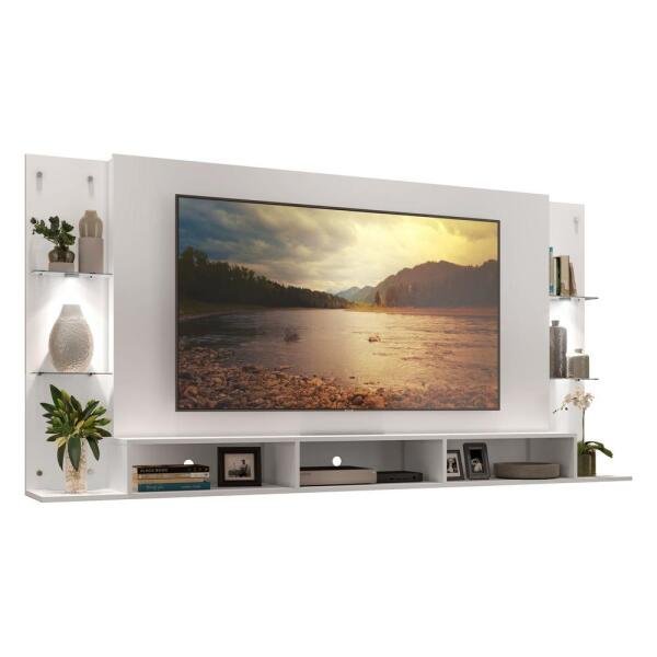 Painel TV 65 Polegadas com 2 Leds e Prateleiras de Vidro Vegas Premium Multimóveis Branco - 3