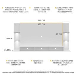 Painel TV 65 Polegadas com 4 LEDs e Prateleiras de Vidro Vegas Premium Multimóveis Branco - 4