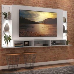 Painel TV 65 Polegadas com 4 LEDs e Prateleiras de Vidro Vegas Premium Multimóveis Branco - 2