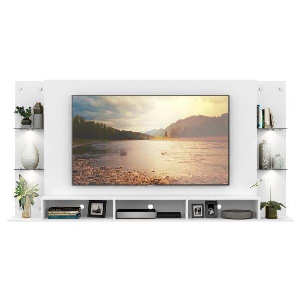 Painel TV 65 Polegadas com 4 LEDs e Prateleiras de Vidro Vegas Premium Multimóveis Branco - 6