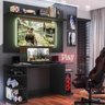 Mesa Gamer com Painel TV 55 Polegadas e Prateleira Guilda Plus Multimóveis Preto/Madeirado - 1