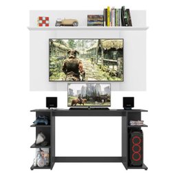 Mesa Gamer com Painel TV 55 Polegadas e Prateleira Guilda Plus Multimóveis Preto/Branco - 5