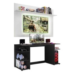 Mesa Gamer com Painel TV 55 Polegadas e Prateleira Guilda Plus Multimóveis Preto/Branco - 2