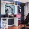 Mesa Gamer com Painel Tv 55 Polegadas e Prateleira Guilda Plus Multimóveis Branco/madeirado - 1