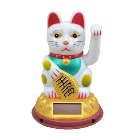 Maneki Neko o Gato da Sorte Branco 11 cm Alt. Energia Solar