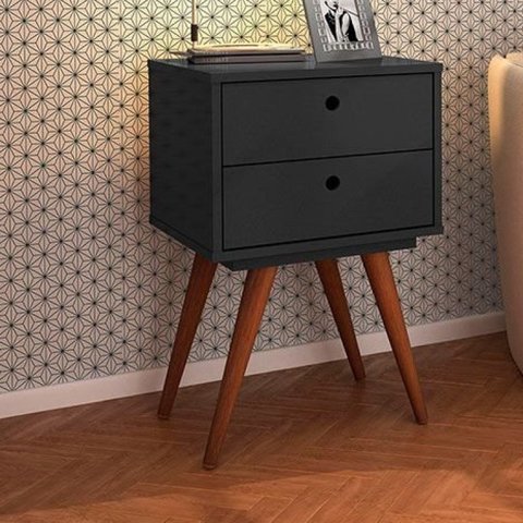 Mesa de Cabeceira 2 Gavetas Retrô 50 Preto