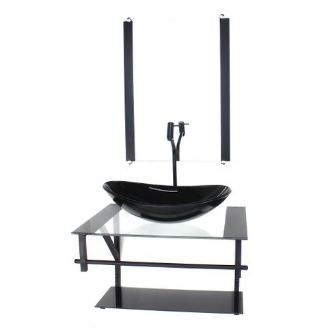 GABINETE DE VIDRO PARA BANHEIRO 60CM AP CUBA OVAL PRETO