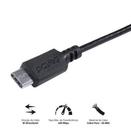 Cabo Usb a 2.0 para Usb Tipo-c para Celular Smartphone 50cm Preto Puacp-05 Pcyes - 3 Cabo Usb a 2.0 para Usb Tipo-c para Celular Smartphone 50cm Preto Puacp-05 Pcyes - 3