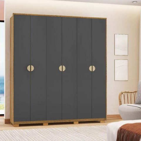Guarda-roupa Noronha com Maleiro Interno 6 Portas 4 Gavetas Nature/alasca 100% Mdf - Vila Rica