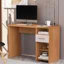 Ver imagem 1 de Escrivaninha Retangular Fidji Nature Off White 1 Gaveta MDP 108cm Germai Móveis