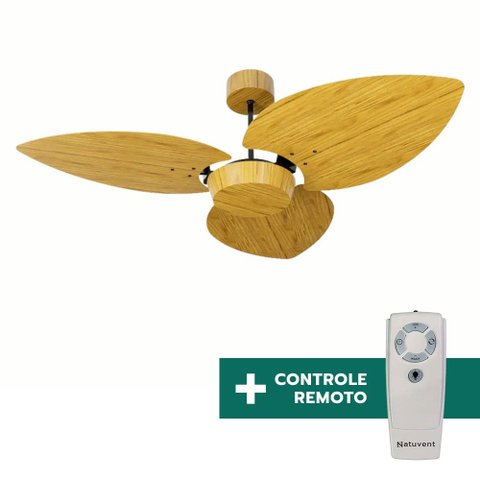 Ventilador de Teto Com Controle Remoto Natuvent Dahlia No Light 3 Pás Madeira Freijó 220v