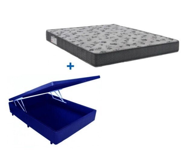 Cama Box Baú Casal 138 Tecido Sintético Azul com Colchão de Espuma - D33 Ortobom Iso 100 60x138x188 - 1