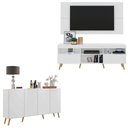 Ver imagem 1 de Conjunto Sala de Estar Rack + Painel TV 65" e Aparador Retrô Sofia Multimóveis Branco/Natural