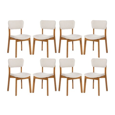 Kit 8 Cadeiras de Jantar Frame em Madeira Estofada Camurça Bege Claro N12 Rmi