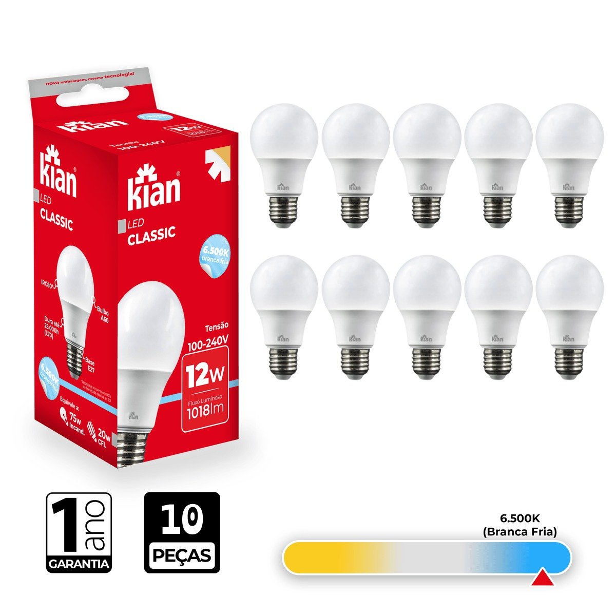 Lâmpada Led Bulbo Kian 12w 6500k Branca Fria 10 Peças - 2