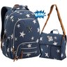 Kit Conjunto Mochila Feminina Escolar Juvenil Impermeável Grande Estrela Costas Azul + Lancheira T - - 5