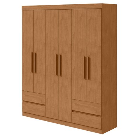 Guarda-Roupas 6 Portas 4 Gavetas com Pés sem Espelho Zeus - Lp - Rei de Casa Amendoa Clean