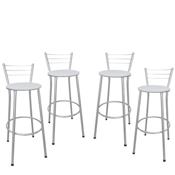 4 Banquetas Alta Prata com Assento Branco - 1