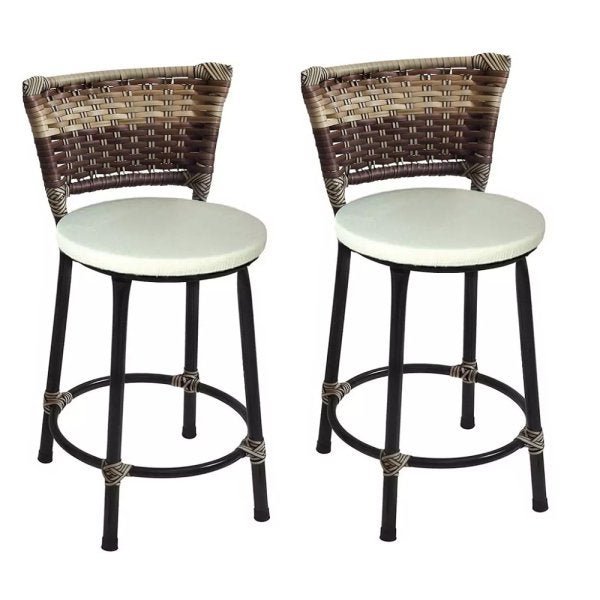 2 Banquetas Baixa Preta com Junco Capuccino e Assento Branco - 1