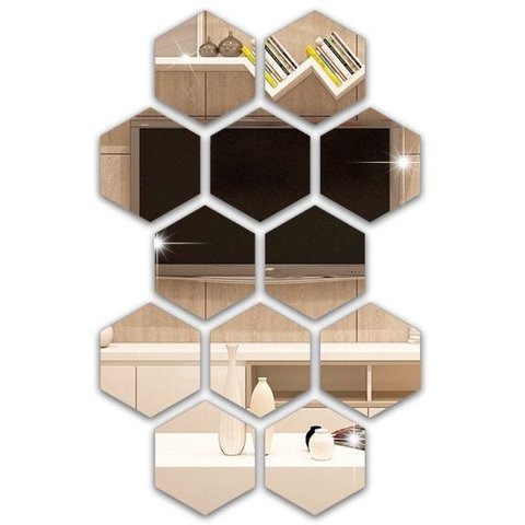 Espelho em Acrilico de Decorativo Parede Hexagonal 10 Peças