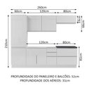 Ver imagem 4 de Armário de Cozinha Completa 100% MDF 260cm Frentes Branco Brilho Acordes Madesa 01