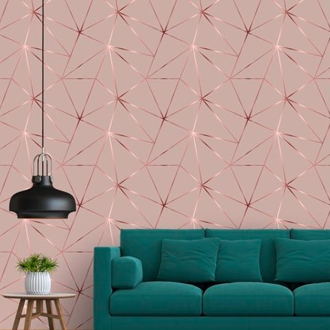 Papel De Parede Adesivo Autocolante Geométrico Rose Gloss