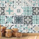 Ver imagem 2 de Papel De Parede Ladrilho Azulejo Cozinha Em Tons De Verde Água e Bege