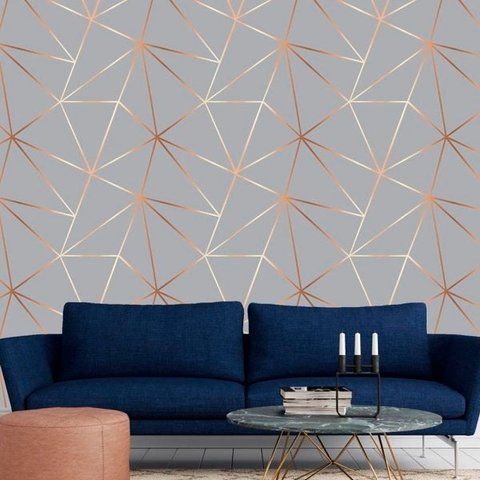 Papel De Parede Adesivo Autocolante Para Quarto E Sala Geométrico Gold Grey