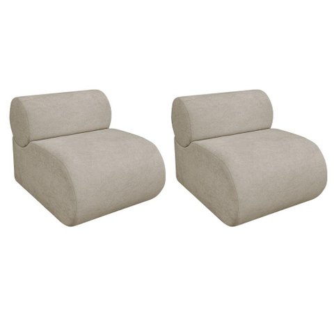 Kit 2 Poltronas Decorativas Orgânica Virgínia Linho - Doce Sonho Móveis Bege