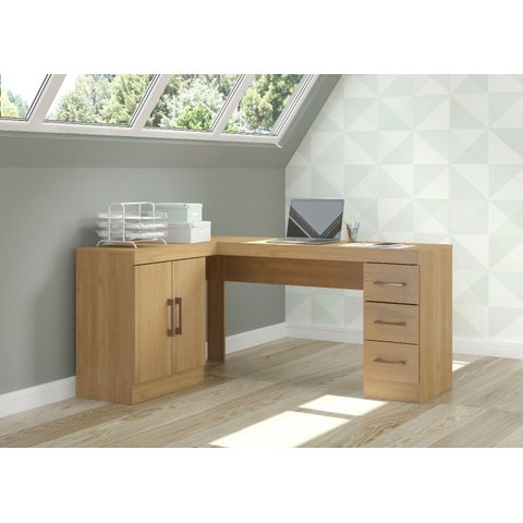 Mesa Escritório 2 Portas e Gaveteiro 120/156x75x46,5cm Carvalho 0714