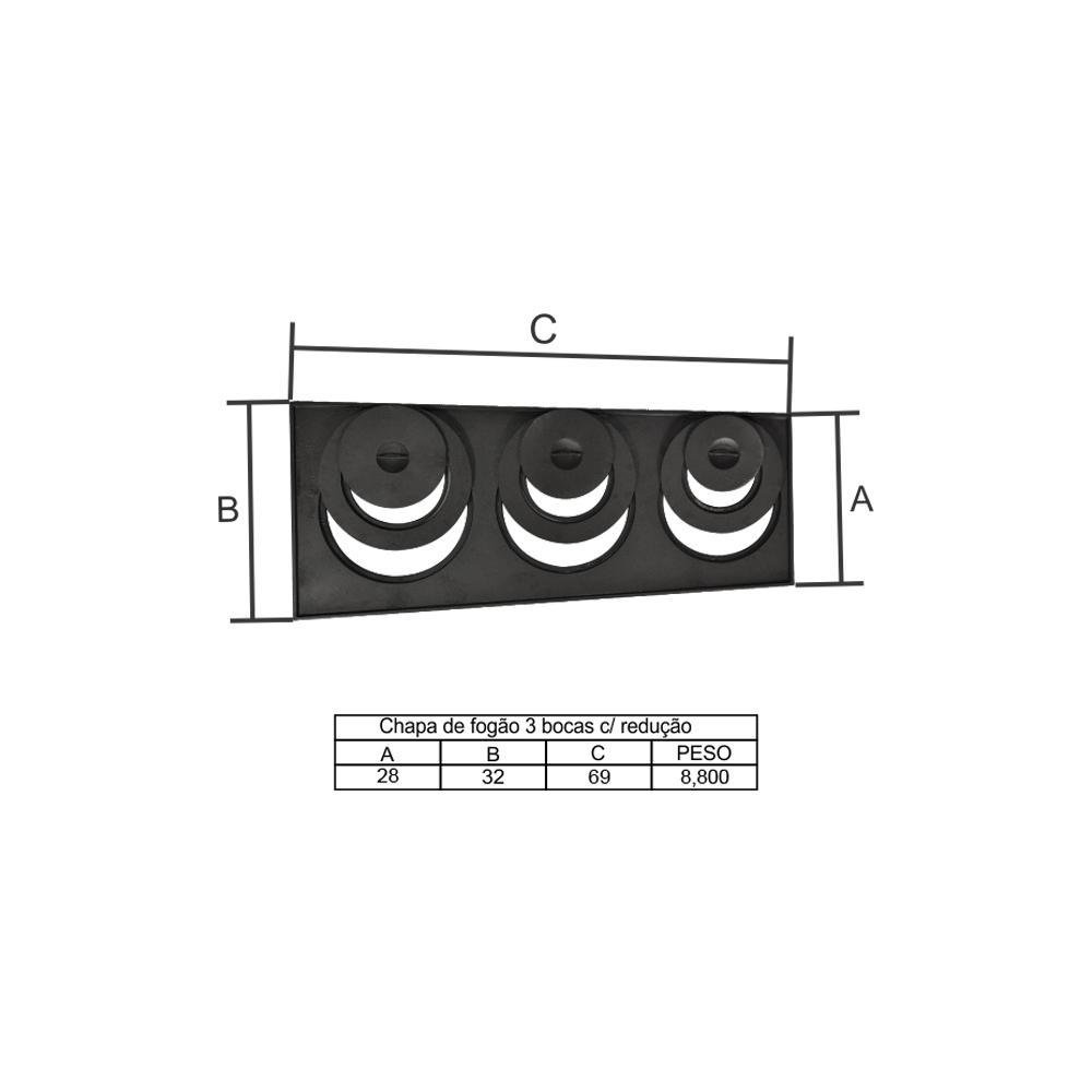 Chapa para Fogão a Lenha Ferro Fundido de 3 Bocas Redutores - 3