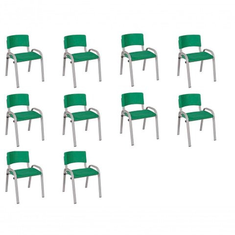 Kit 10 Cadeira Iso Infantil Creche, Base Cinza Verde Escuro